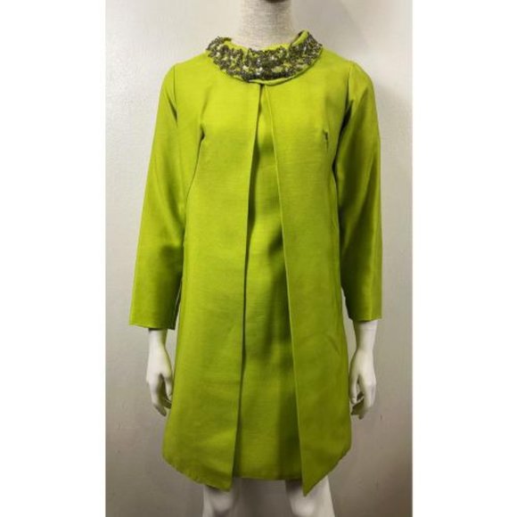 Vintage Dresses & Skirts - 1950'S JACKIE O CHARTREUSE DRESS AND JACKET BEADS SET